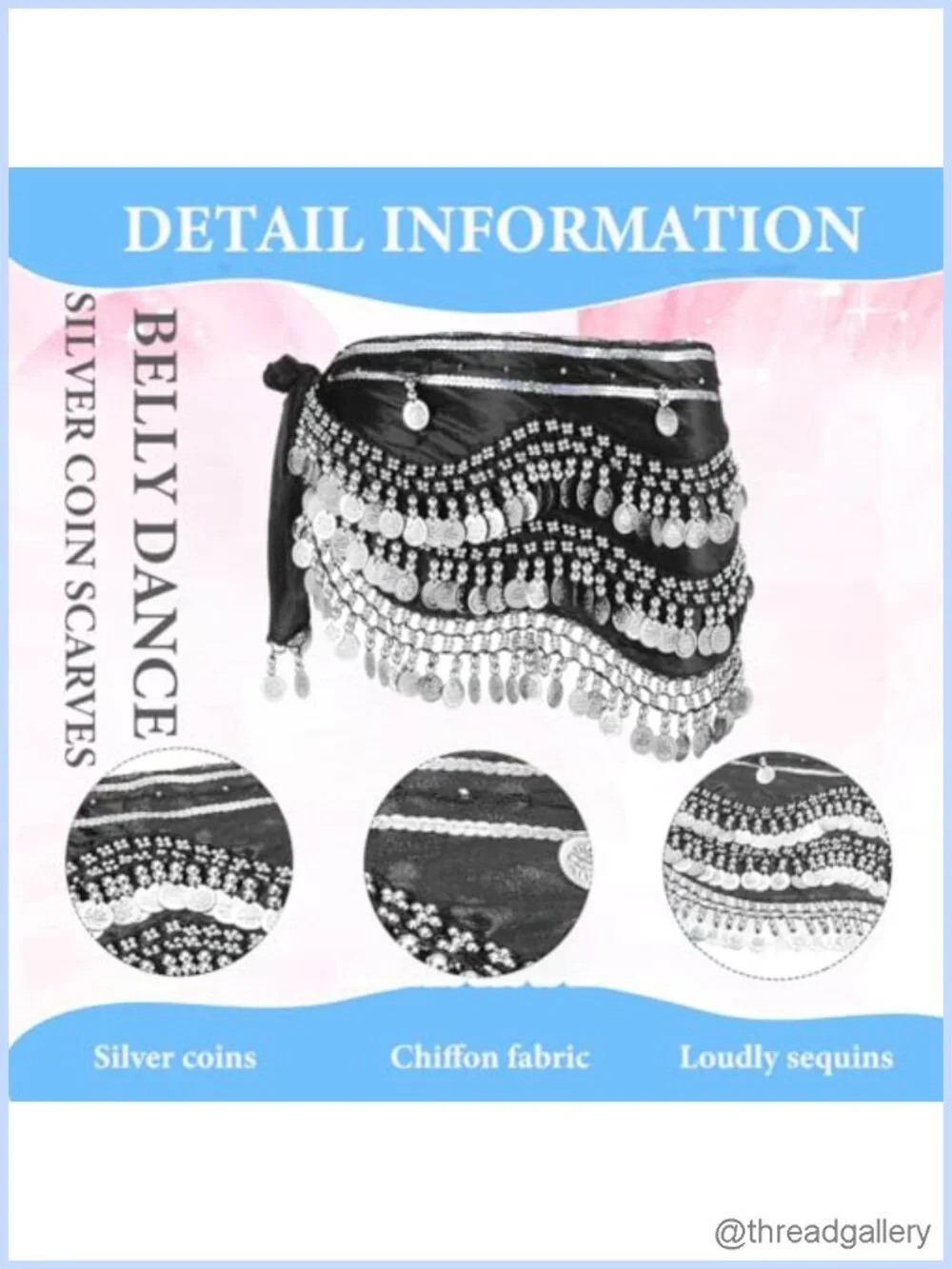 Belly Dance Hip Scarf with Gold Coins, Chiffon Coin Belt, Dance Accessory,